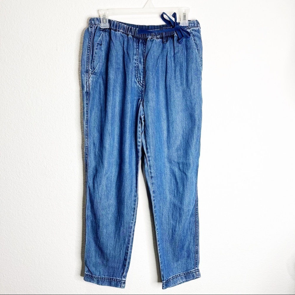 Wrap Chambray Pull On Ankle Pants Boho Indie